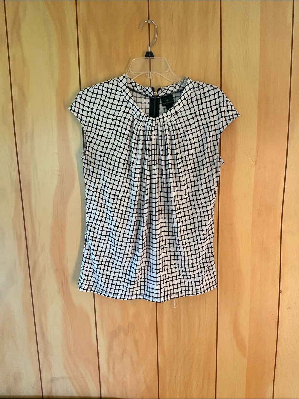 Worthington Black & White Grid Cap Sleeve Blouse